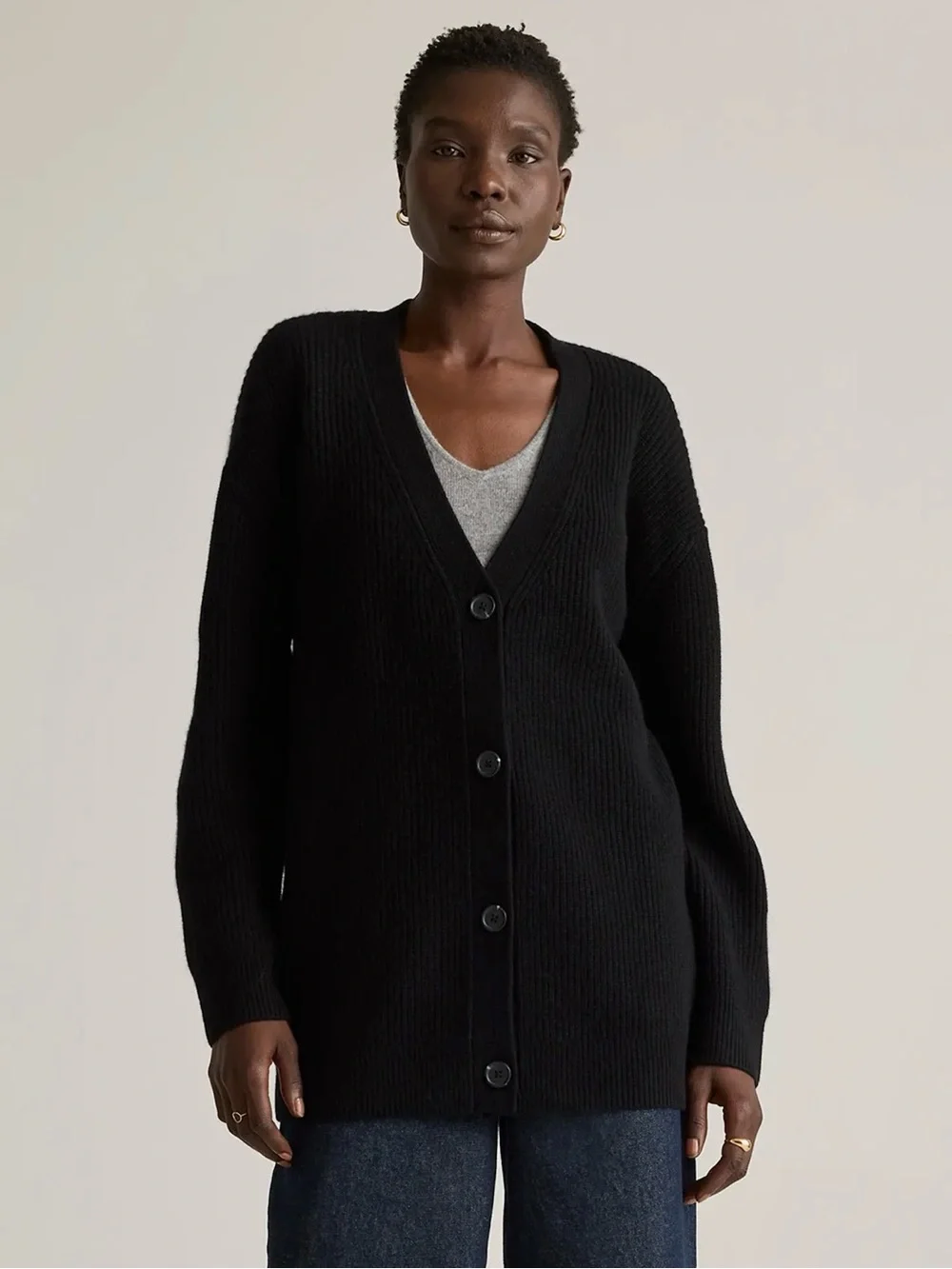 Quince Mongolian Cashmere Oversized Boyfriend Cardigan Sweater, size small